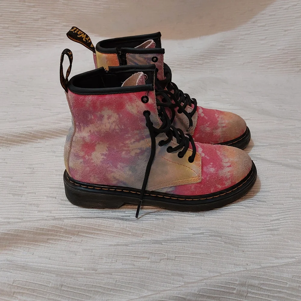 Dr. Martens Kids Pink and Orange Tie-Dye Boots Size 3